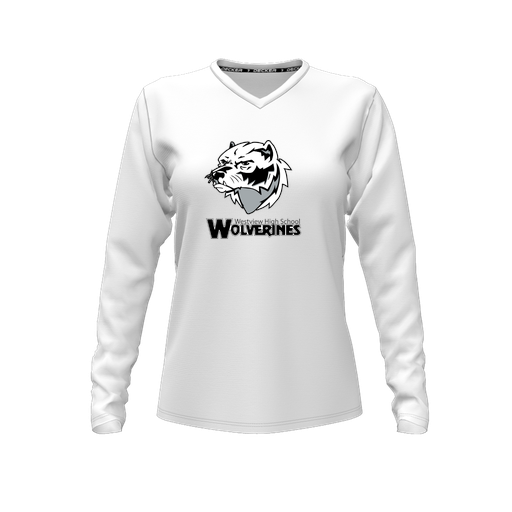 [FTLVCFWH-FYXS-LOGO2] Comfort T-Shirt (Female Youth XS, White, V Neck, Logo 2, Long Sleeve)