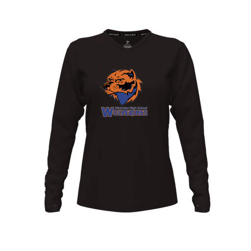 [CUS-DFW-TEES-CMF-VNK-LSL-BLK-FYXS-LOGO3] Decker Comfort T-Shirt (Female Youth XS, Black, V Neck, Logo 3, Long Sleeve)