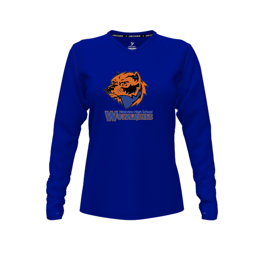 [FTLVCFRY-FYXS-LOGO3] Decker Comfort T-Shirt (Female Youth XS, Royal, V Neck, Logo 3, Long Sleeve)