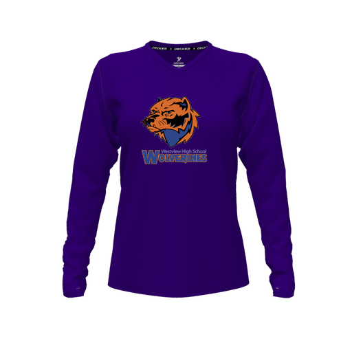 [FTLVCFPP-FYXS-LOGO3] Decker Comfort T-Shirt (Female Youth XS, Purple, V Neck, Logo 3, Long Sleeve)