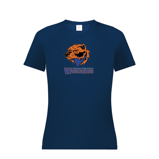 [2792.065.XS-LOGO3] Ladies Smooth Sport V-Neck T-Shirt (Female Adult XS, Navy, Logo 3)