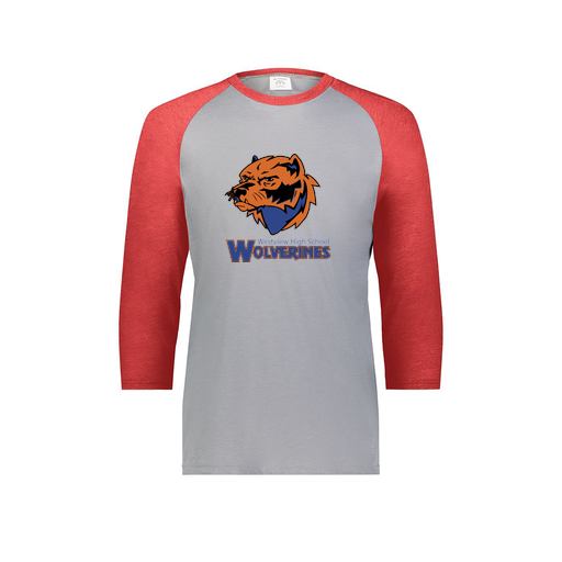 [6879.27V.S-LOGO3] Men's Vintage 3/4 Sleeve T-Shirt (Adult S, Red, Logo 3)