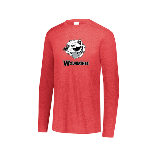 [3075.V96.XS-LOGO2] Decker Men's Tri-Blend T-Shirt - Long Sleeve (Adult XS, Red, Logo 2)