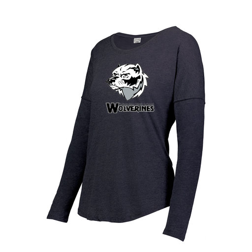 [3077.72N.S-LOGO2] Ladies LS Ultra-blend T-Shirt (Female Adult S, Navy, Logo 2)